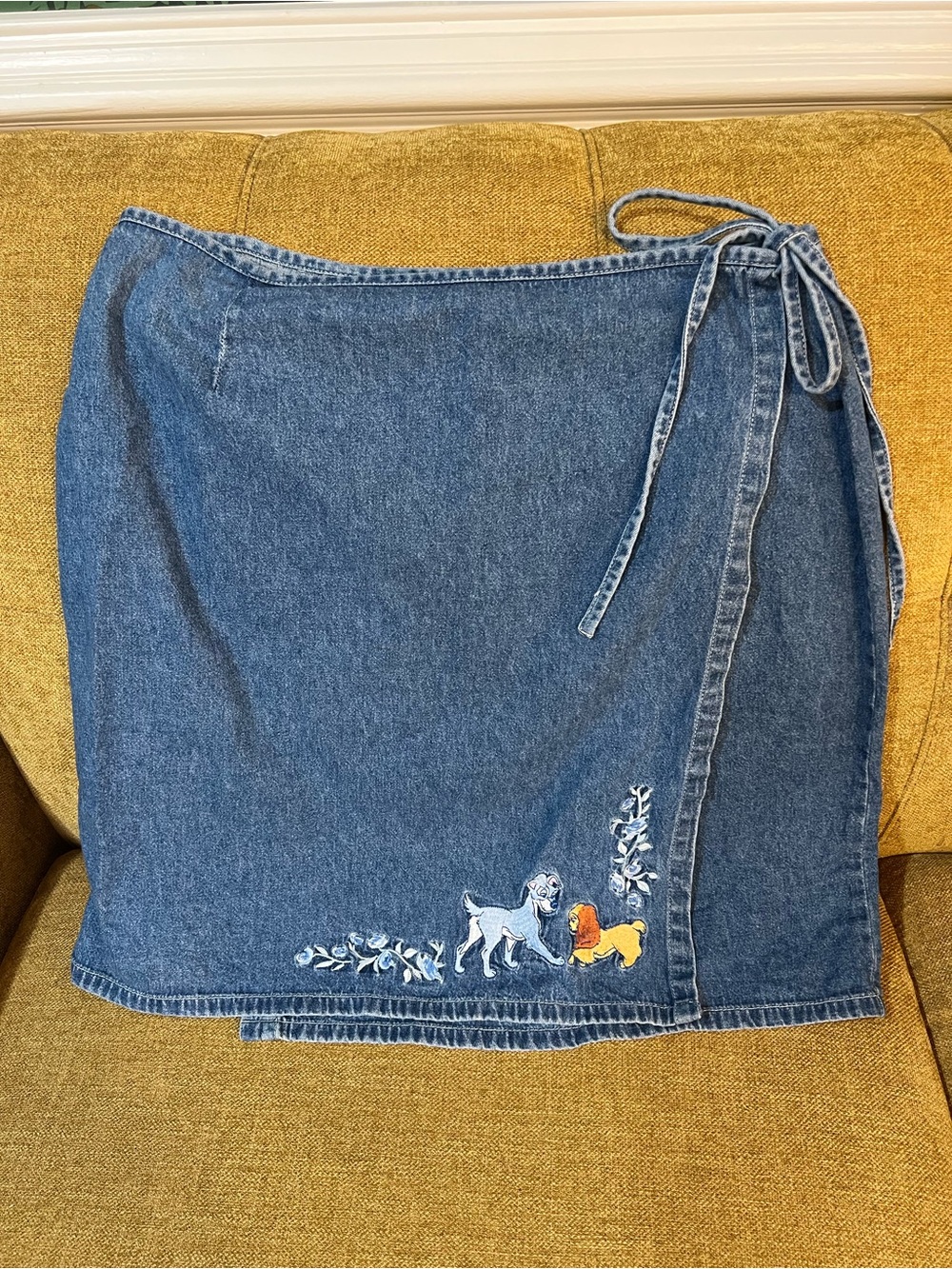 Disney Lady and the Tramp Embroidered Denim Wrap Skirt - Picture 2 of 7